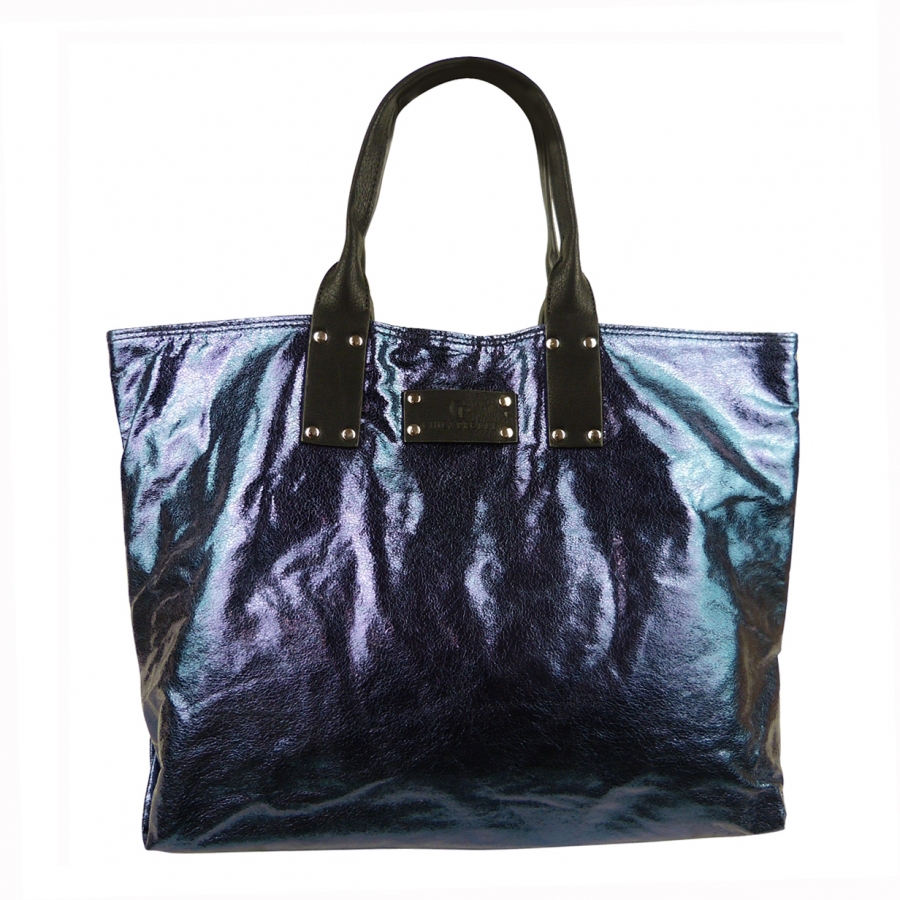 DAMEN SCHULTERTASCHE SHOPPER IN METALLIC LOOK UND JEANS SHCP631